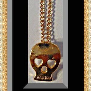 Gold Tone Skull Design Necklace Biker Gothic Punk Rock Style Unisex